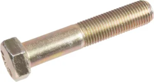 Hex bolt with a partially threaded shank and a hex head, metallic and slightly worn looking