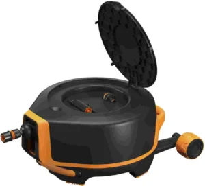 Automātiska dārza šļūtenes spole Fiskars XL ar riteņiem