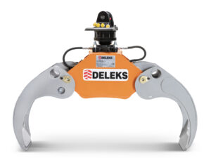 Log grapple for mini excavators with fixed pendulum rotator