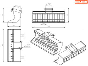 Stone rake bucket for S100 miniexcavator - 80cm - S30