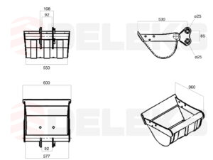 Tilting Ditching Bucket for miniexcavator M80/M90/M100/M120 - 60cm